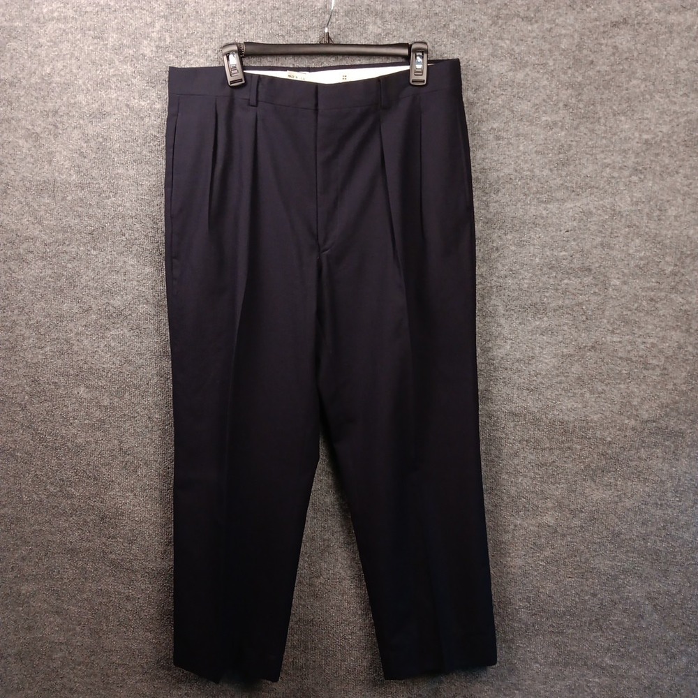 Chaps Ralph Lauren Mens Navy Blue Pleated Wool Dress Pants Vintage 35x31 USA
